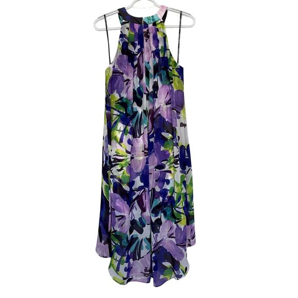 Vince Camuto | White Purple Floral Chiffon Overlay Sleeveless Hi Low Dress Sz 4 - Picture 6 of 7
